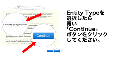 Entity Typeを選択したら青い｢Continue｣ボタンをクリックしてください。